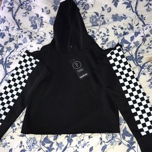 Brand New! Checked Black & White Cropped Hoodie
